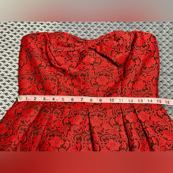 Pink Owl Fit & Flare Strapless Red Mini Party Dress - Picture 4 of 11